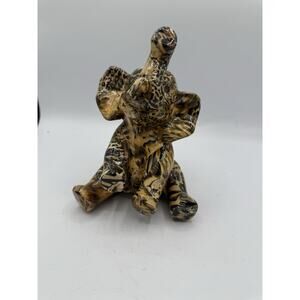 Vintage La Vie Safari Patchwork Ceramic Elephant Figurine – Trunk Up, Sitting